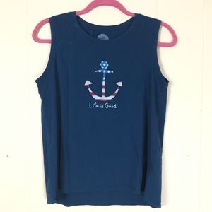 Life Is Good Patriotic Anchor Graphic Tank Top